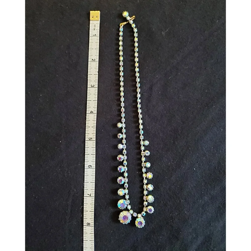Vintage Mid-Century Aurora Borealis Choker in AB Crystal, Art Deco Style - Picture 7 of 8